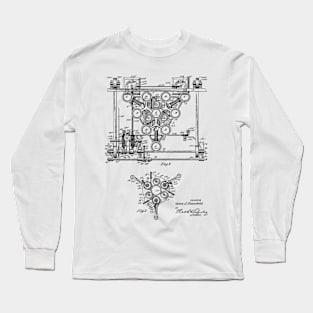 Automatic Bowling Mechanism Vintage Patent Hand Drawing Long Sleeve T-Shirt